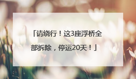 请绕行！这3座浮桥全部拆除，停运20天！